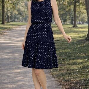 Navy Polka Dot Sleeveless Dress